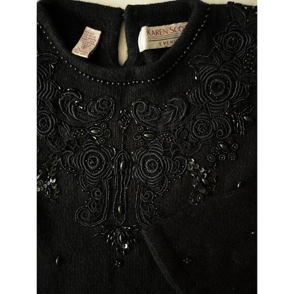 VTG Karen Scott Evening Sweater Women S Black Beads Silk Lambwool Angora Blend - Picture 1 of 7